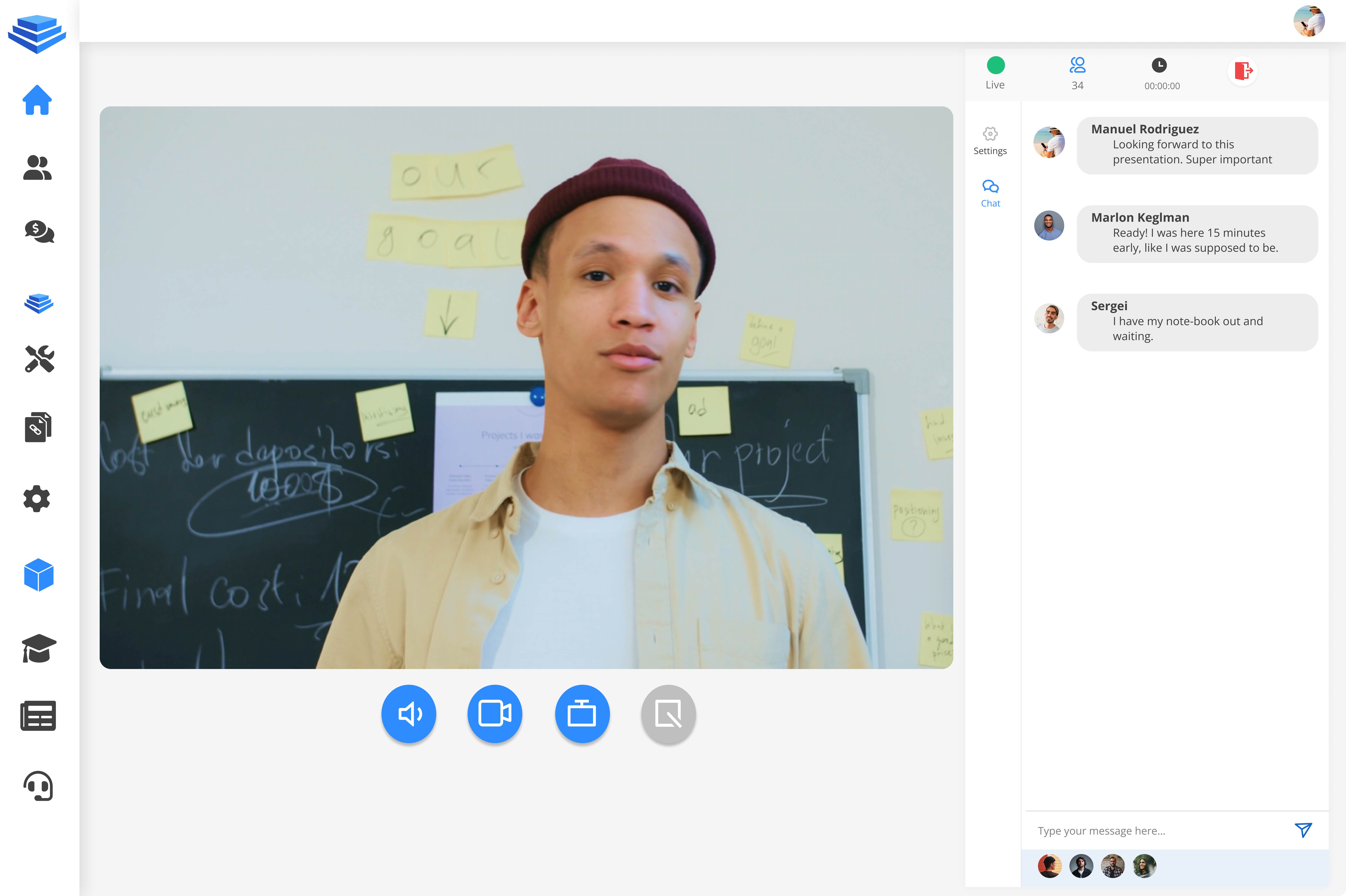 Creator UI of streaming webinars within Platforma.